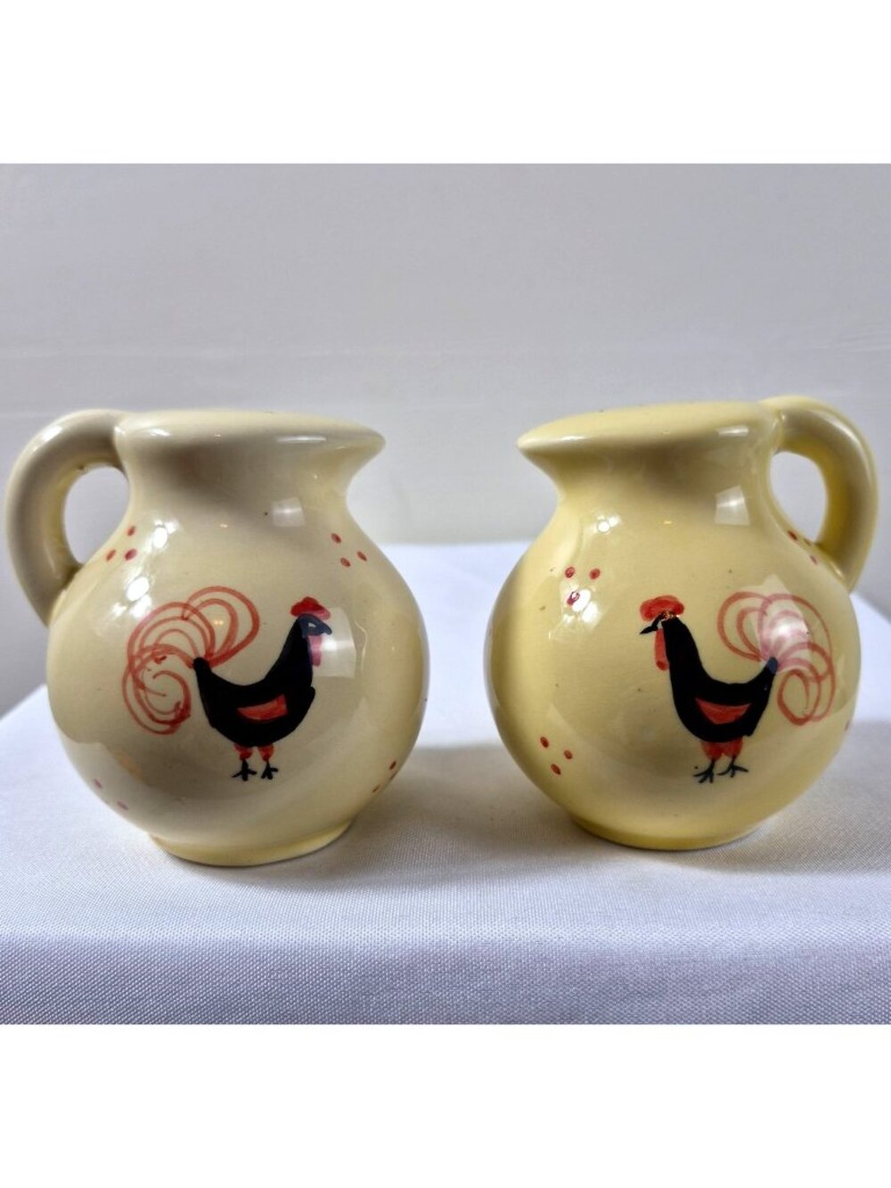 Rooster Salt & Pepper Shakers Ceramic Yellow Cream Hand Painted Farmhouse Pair